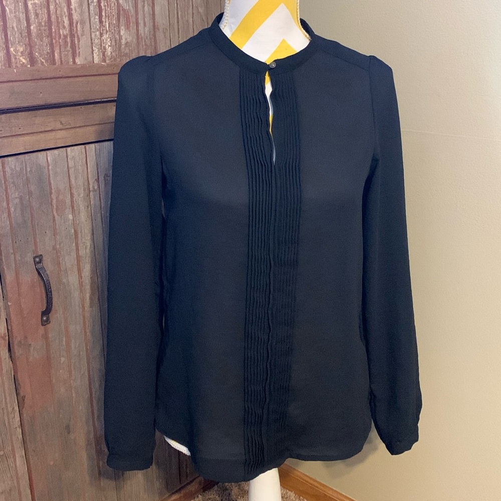 Women's ZARA Basic Black Keyhole Front Relaxed Fit Drop Pleated Ruched Blouse XS